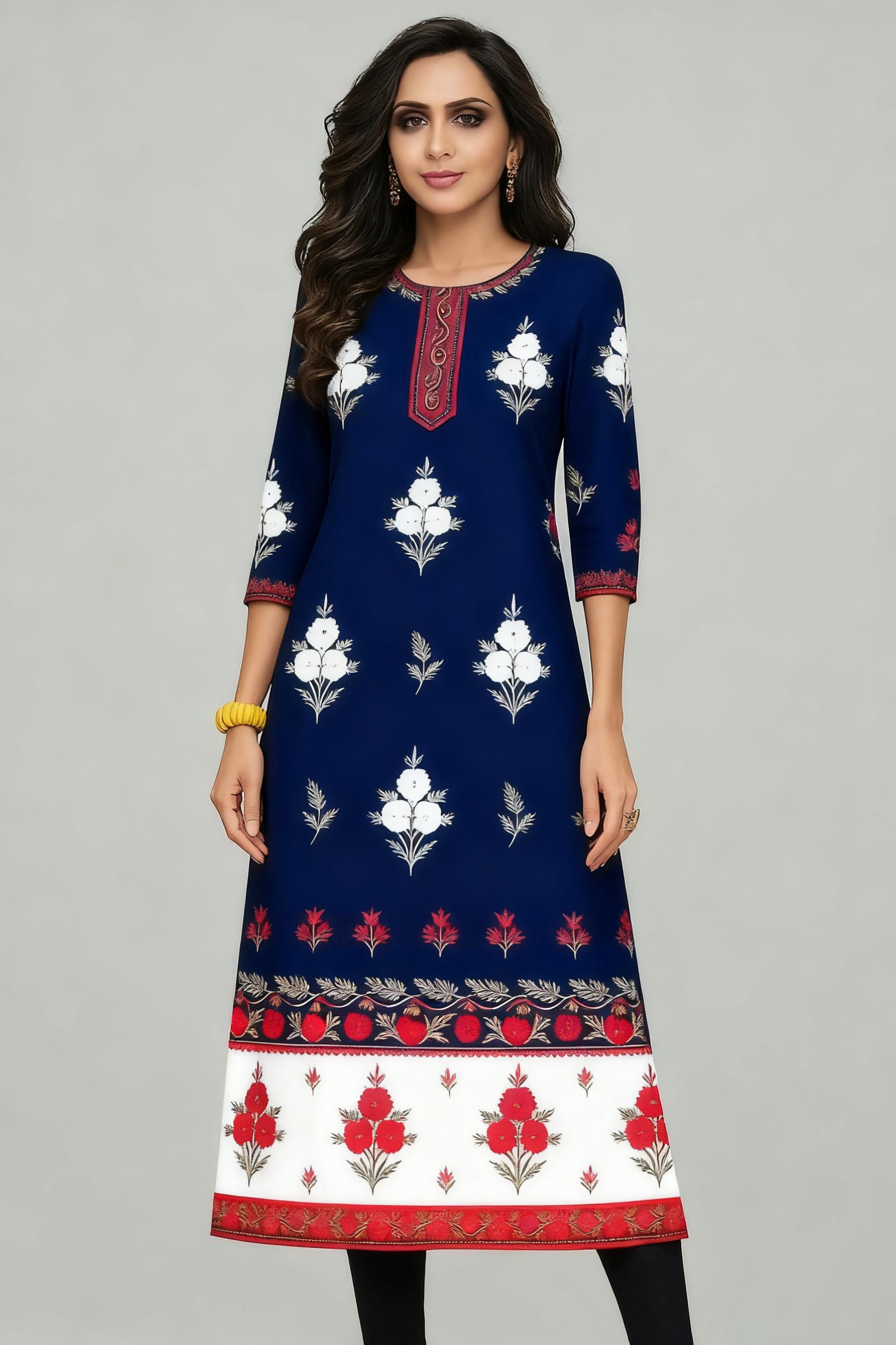 Ethnic Fashion Kurtis - Мусульманские цветы Курта, женская мода, удобные