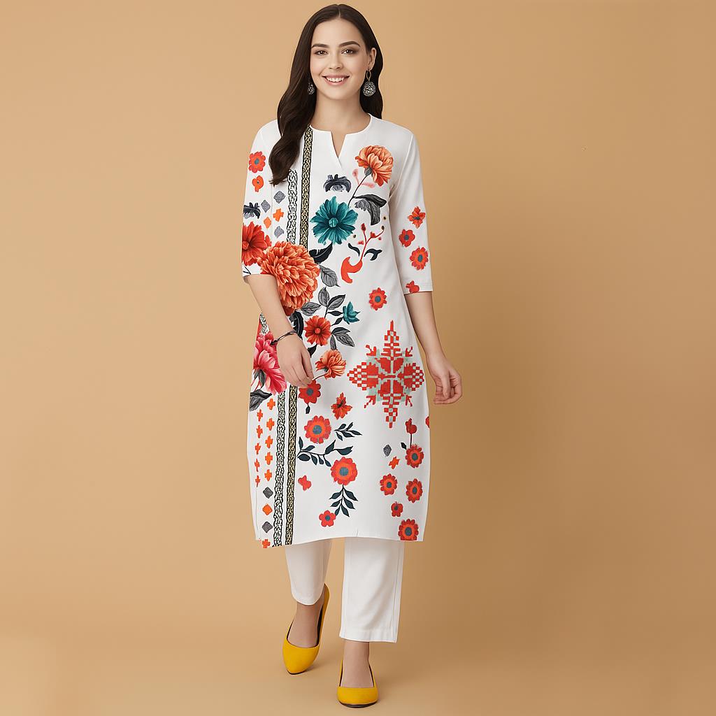 Ethnic Fashion Kurtis - Мусульманские цветы Курта Рождественское женское повседневное